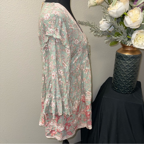 NWT Easel Boho Floral Babydoll Tunic Top Tie Neck Cottagecore Small - Picture 4 of 9